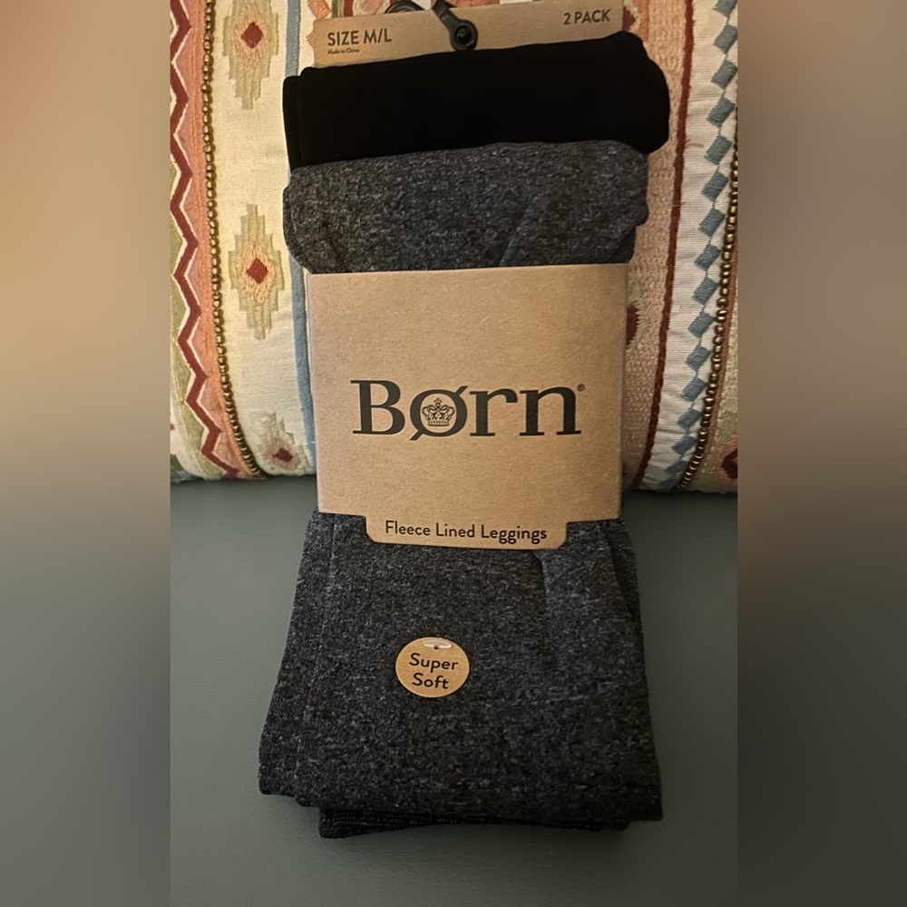 Born Ladies Fleece Lined Leggings Size M/L NEW Black Olive